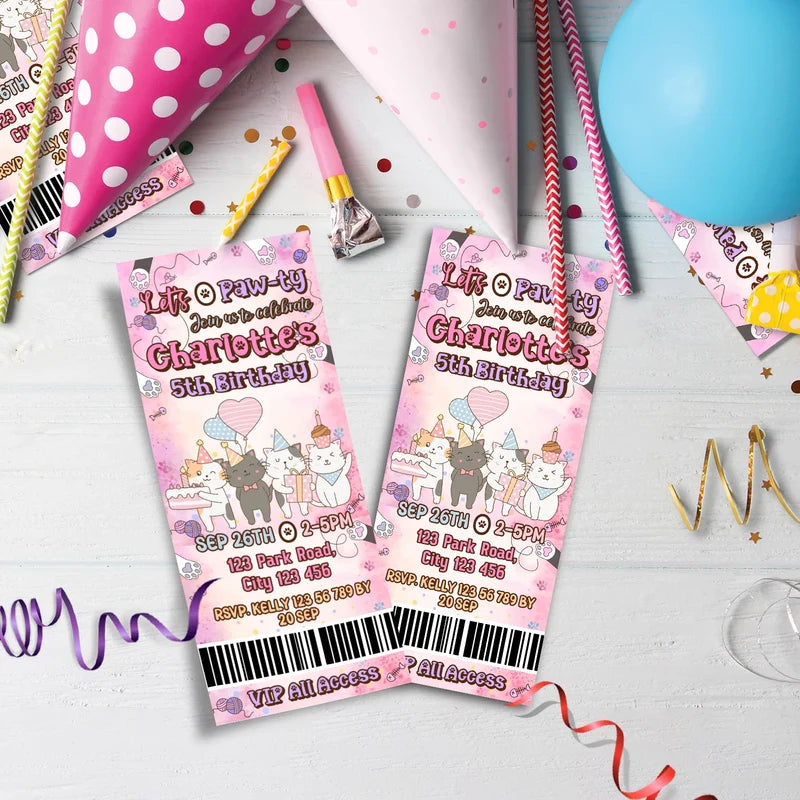 Cool Cats & Kittens Birthday Decorations, Cute Cat Party Supplies, Cat Lover Themed, Kitten Digital Template, Editable Cats & Kittens Image SVG PNG