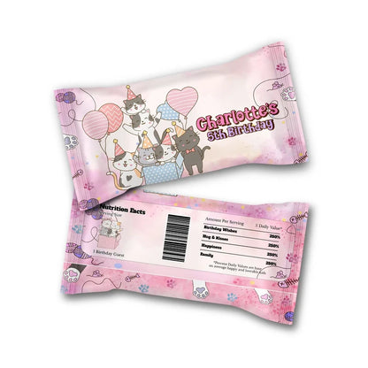 Cats & Kittens M&M Chocolate label wrap showing a vibrant candy packaging layout displayed on a neat ttop