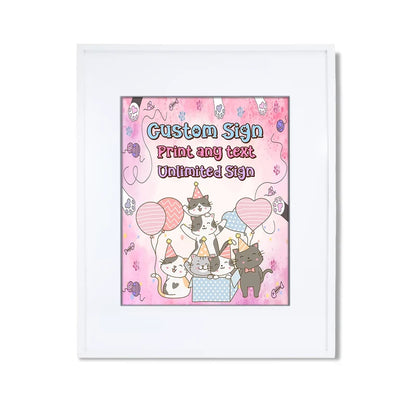 Cats & Kittens custom sign template featuring a colorful party layout inside a modern white picture frame