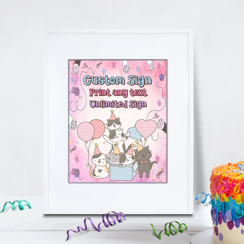 Cool Cats & Kittens Birthday Decorations, Cute Cat Party Supplies, Cat Lover Themed, Kitten Digital Template, Editable Cats & Kittens Image SVG PNG
