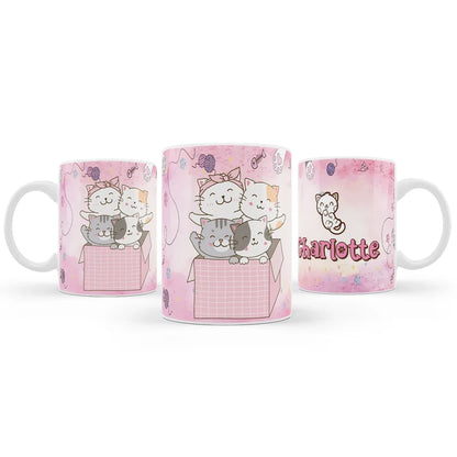 Cats & Kittens sublimation mug design featuring a vibrant graphic layout wrapped around a white ceramic mug