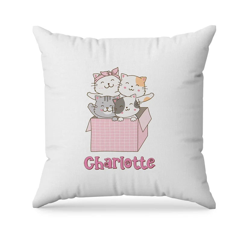 Cats & Kittens sublimation pillowcase layout showing a colorful graphic designed on a square cushion