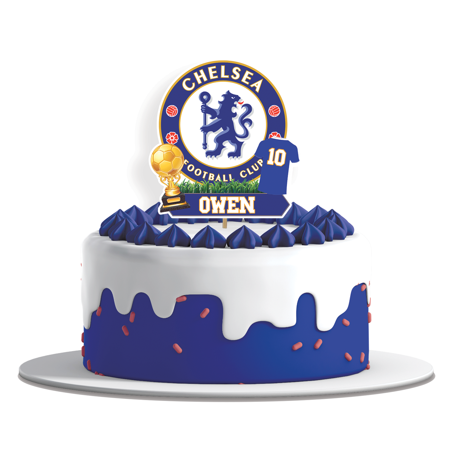 Chelsea FC themed personalized cake toppers