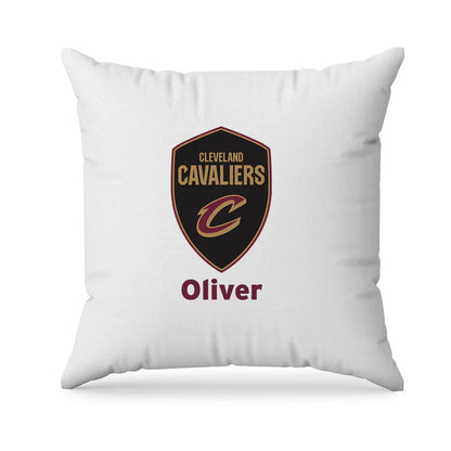 Cleveland Cavaliers sublimation pillowcase in red with large printed logo, styled on white bedding