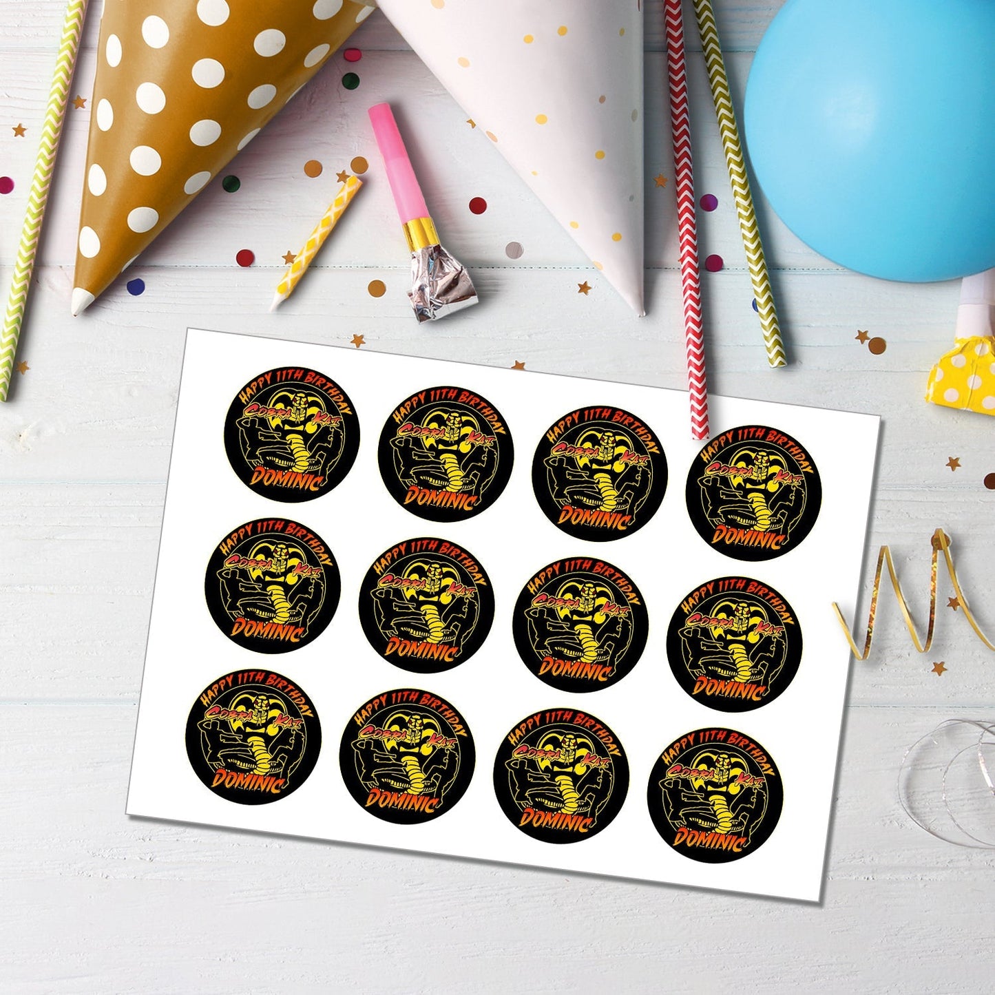 Cobra Kai Personalized Cupcakes Toppers - Custom Cupcake Toppers for Cobra Kai Themed Celebrations