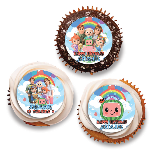 Cocomelon themed personalized cupcakes toppers