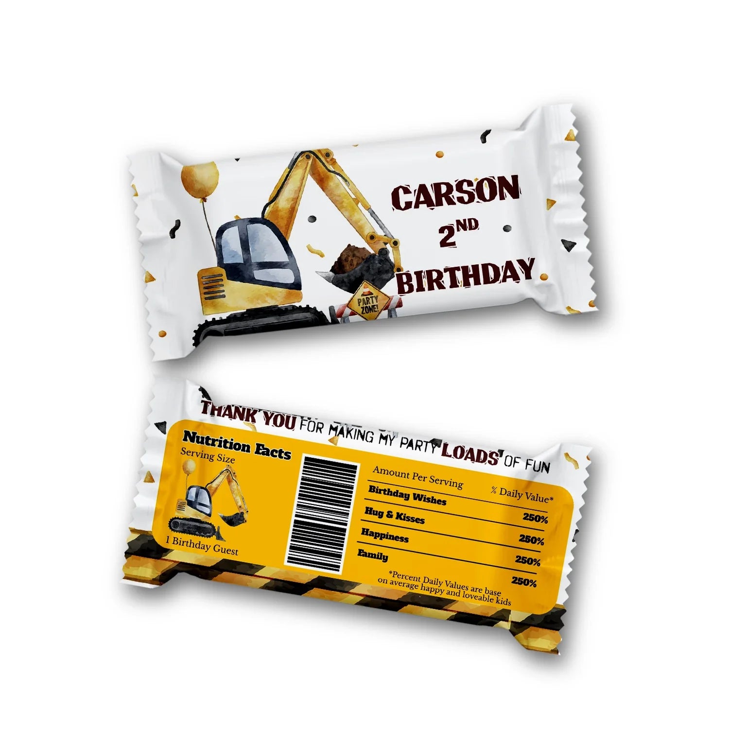 Rice Krispies treats label and candy bar label featuring construction theme and custom text 