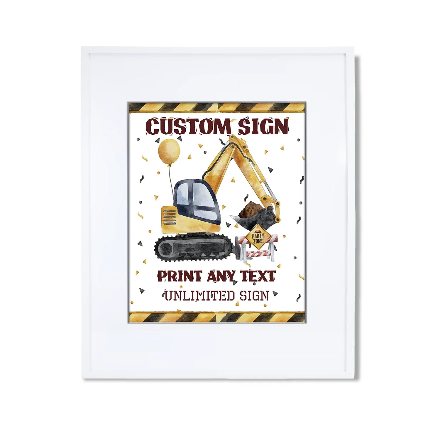 Custom sign featuring construction graphics and personalized message 