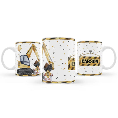 Sublimation mug showcasing construction design and custom personalization 