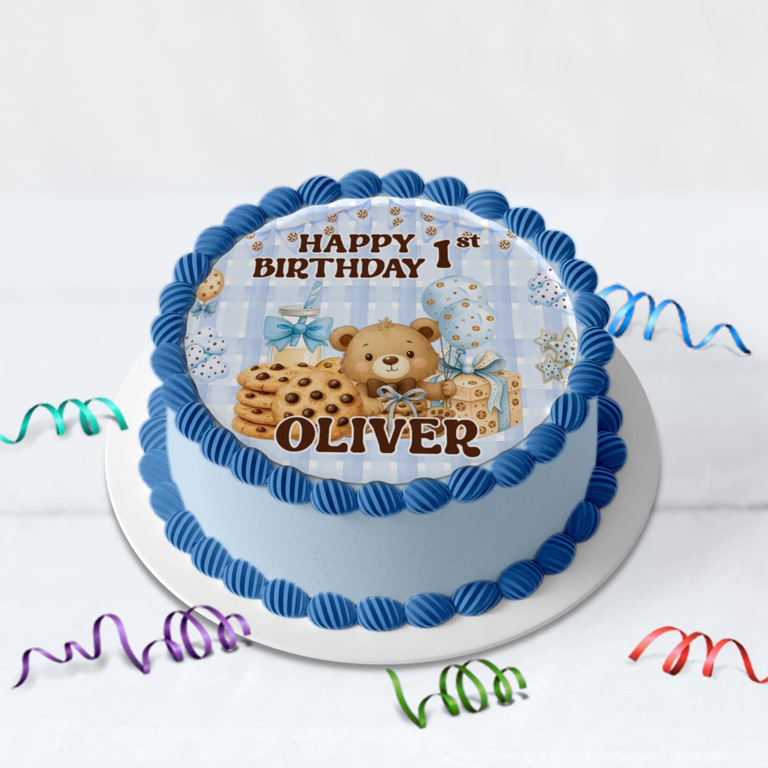 Cookies & Milk Birthday Decorations, Cookies & Bear Party Supplies, Baby Boy Birthday Themed, 1st Birthday Digital Template, Editable Cookies and Milk Image SVG PNG
