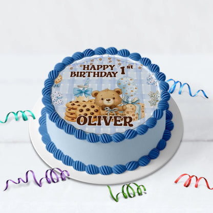Cookies & Milk Birthday Decorations, Cookies & Bear Party Supplies, Baby Boy Birthday Themed, 1st Birthday Digital Template, Editable Cookies and Milk Image SVG PNG