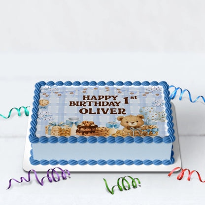 Cookies & Milk Birthday Decorations, Cookies & Bear Party Supplies, Baby Boy Birthday Themed, 1st Birthday Digital Template, Editable Cookies and Milk Image SVG PNG