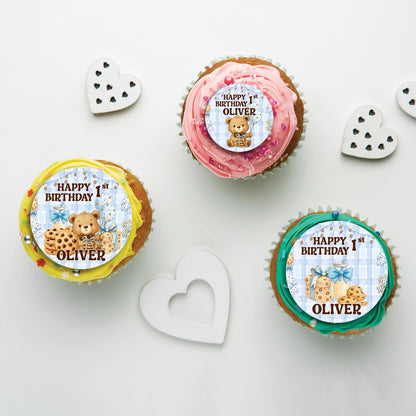 Cookies & Milk Birthday Decorations, Cookies & Bear Party Supplies, Baby Boy Birthday Themed, 1st Birthday Digital Template, Editable Cookies and Milk Image SVG PNG