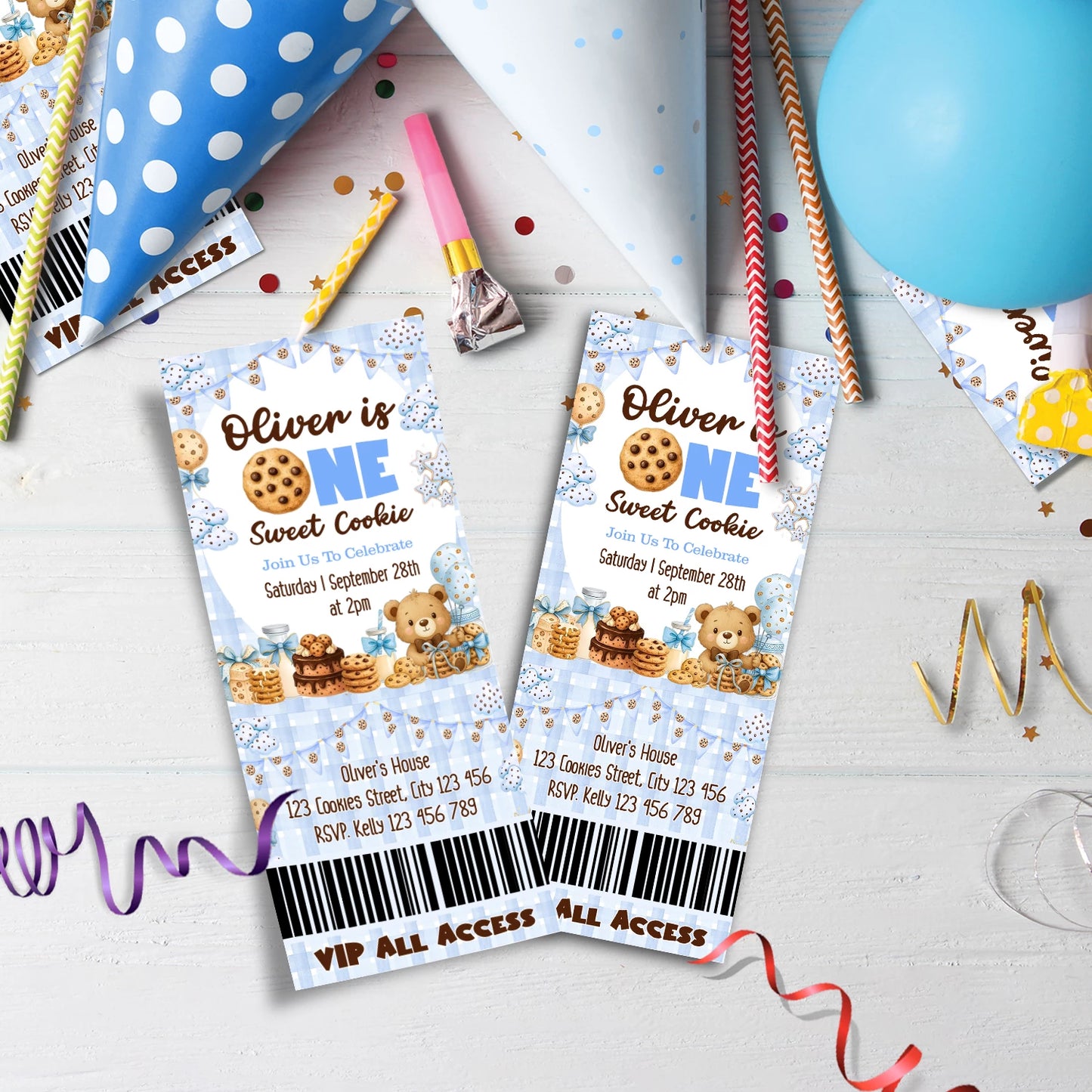 Cookies & Milk Birthday Decorations, Cookies & Bear Party Supplies, Baby Boy Birthday Themed, 1st Birthday Digital Template, Editable Cookies and Milk Image SVG PNG