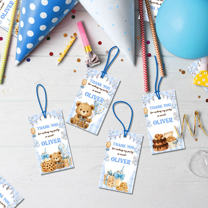 Cookies & Milk Birthday Decorations, Cookies & Bear Party Supplies, Baby Boy Birthday Themed, 1st Birthday Digital Template, Editable Cookies and Milk Image SVG PNG