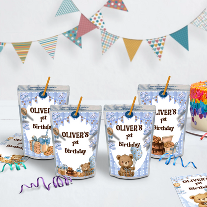 Cookies & Milk Birthday Decorations, Cookies & Bear Party Supplies, Baby Boy Birthday Themed, 1st Birthday Digital Template, Editable Cookies and Milk Image SVG PNG