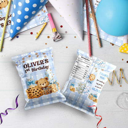 Cookies & Milk Birthday Decorations, Cookies & Bear Party Supplies, Baby Boy Birthday Themed, 1st Birthday Digital Template, Editable Cookies and Milk Image SVG PNG