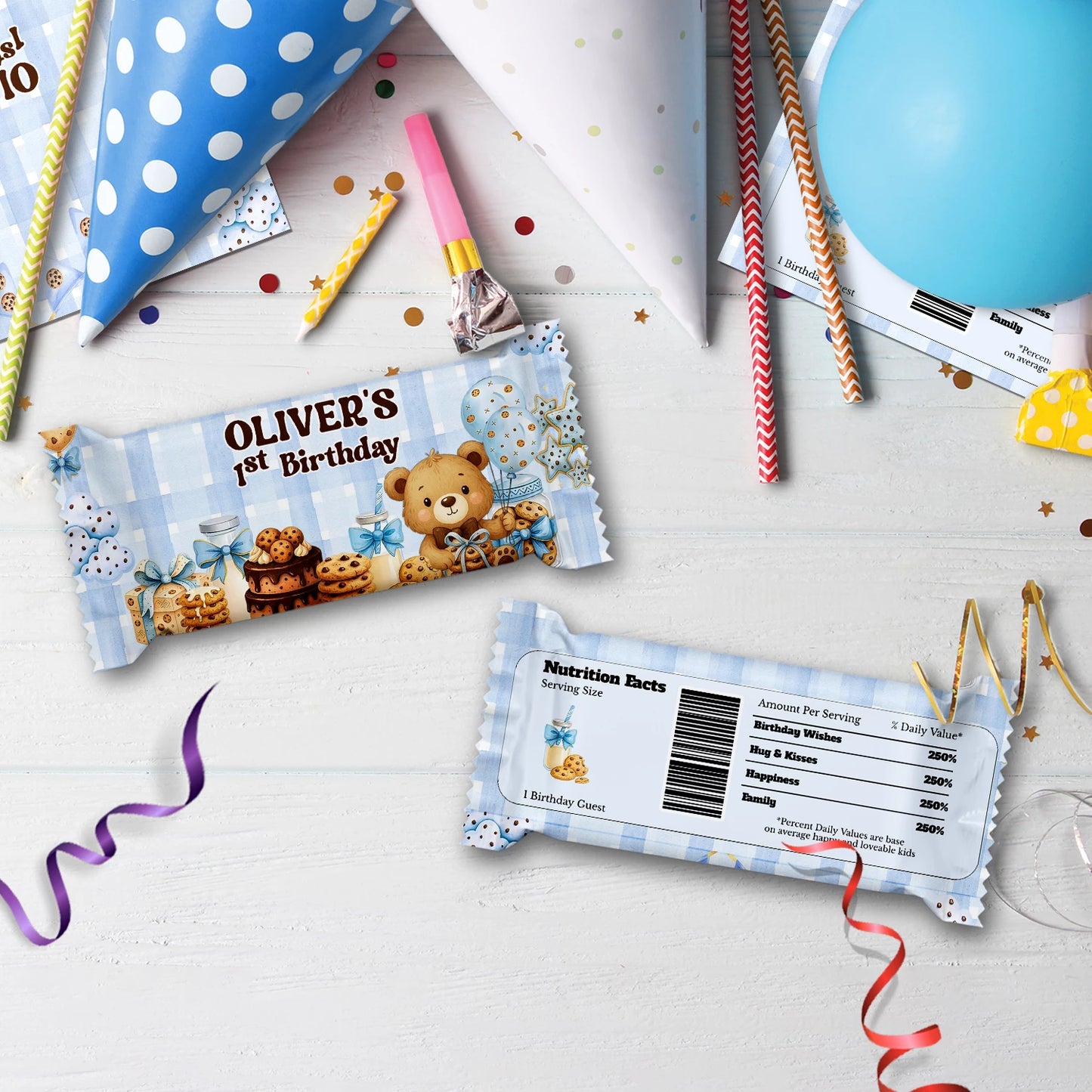 Cookies & Milk Birthday Decorations, Cookies & Bear Party Supplies, Baby Boy Birthday Themed, 1st Birthday Digital Template, Editable Cookies and Milk Image SVG PNG