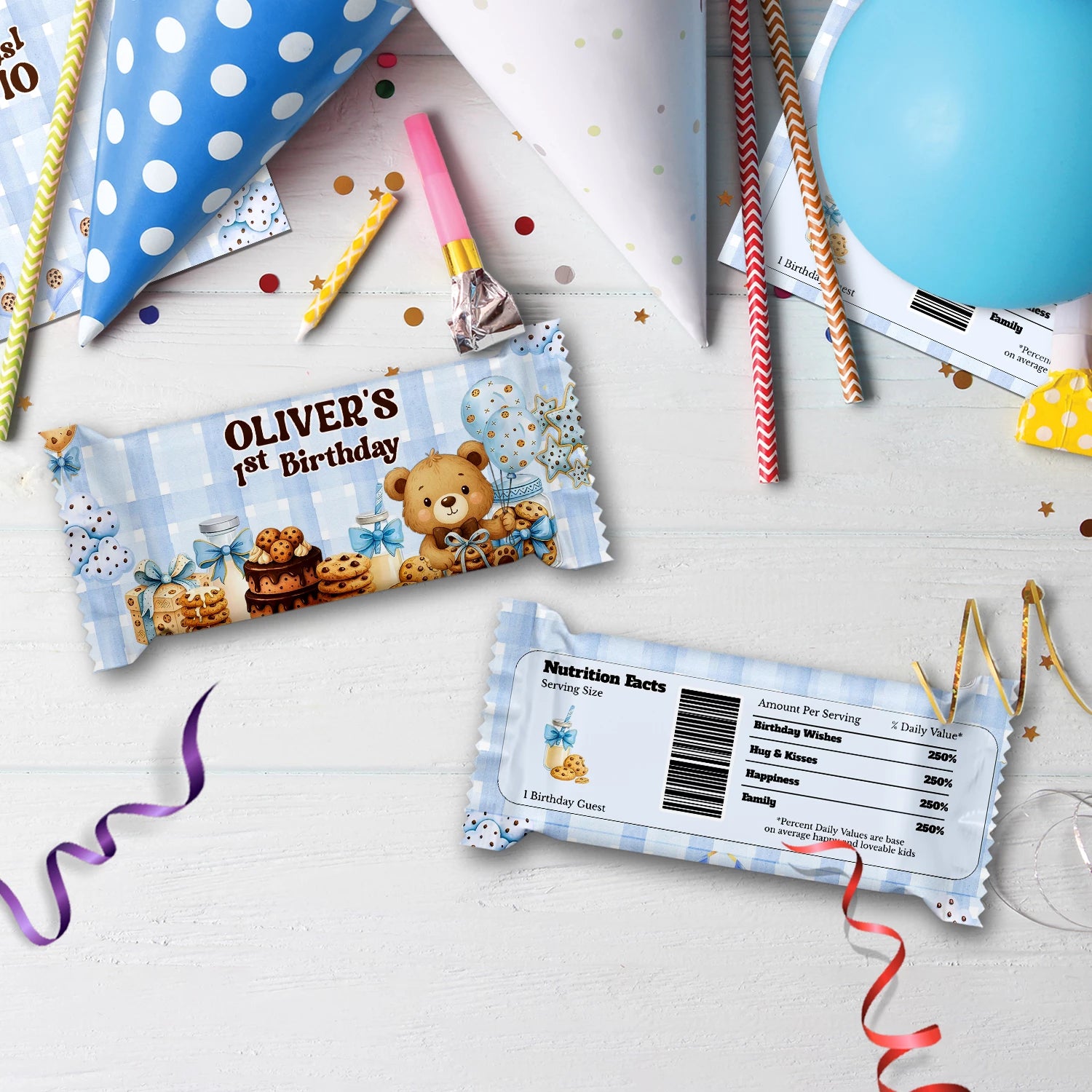 Cookies & Milk Birthday Decorations, Cookies & Bear Party Supplies, Baby Boy Birthday Themed, 1st Birthday Digital Template, Editable Cookies and Milk Image SVG PNG