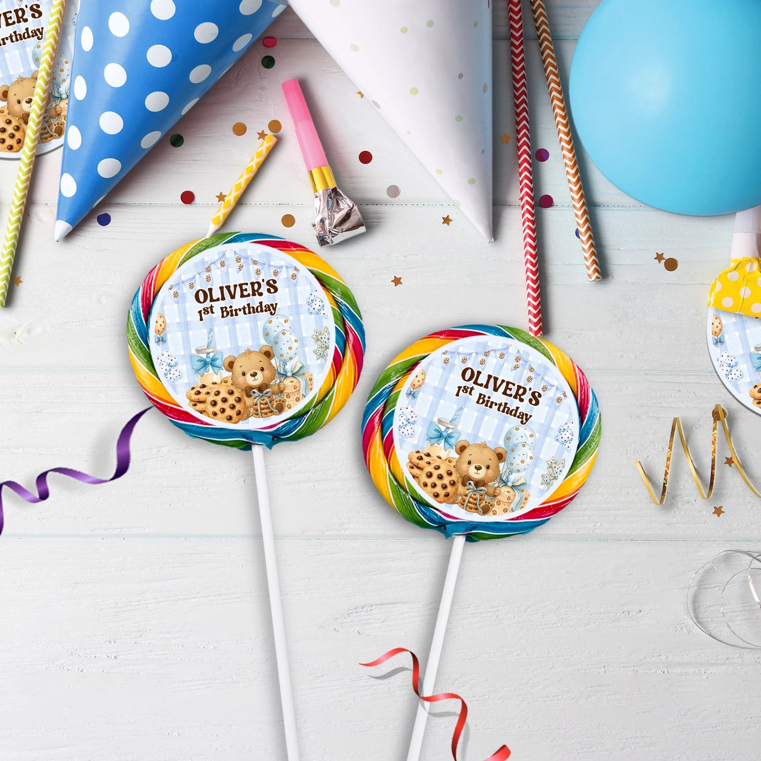 Cookies & Milk Birthday Decorations, Cookies & Bear Party Supplies, Baby Boy Birthday Themed, 1st Birthday Digital Template, Editable Cookies and Milk Image SVG PNG