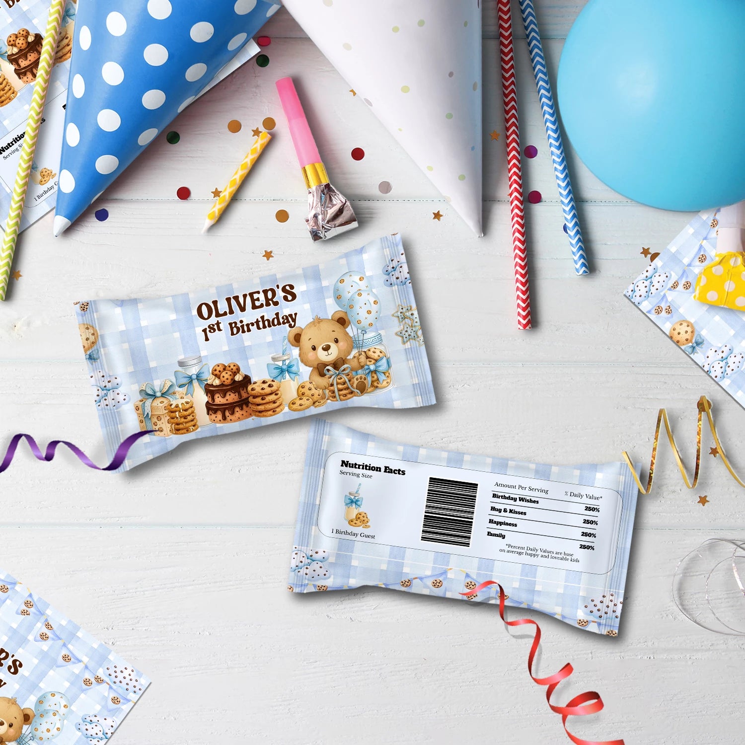 Cookies & Milk Birthday Decorations, Cookies & Bear Party Supplies, Baby Boy Birthday Themed, 1st Birthday Digital Template, Editable Cookies and Milk Image SVG PNG