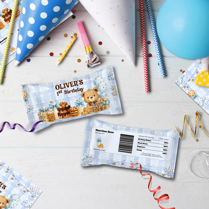 Cookies & Milk Birthday Decorations, Cookies & Bear Party Supplies, Baby Boy Birthday Themed, 1st Birthday Digital Template, Editable Cookies and Milk Image SVG PNG