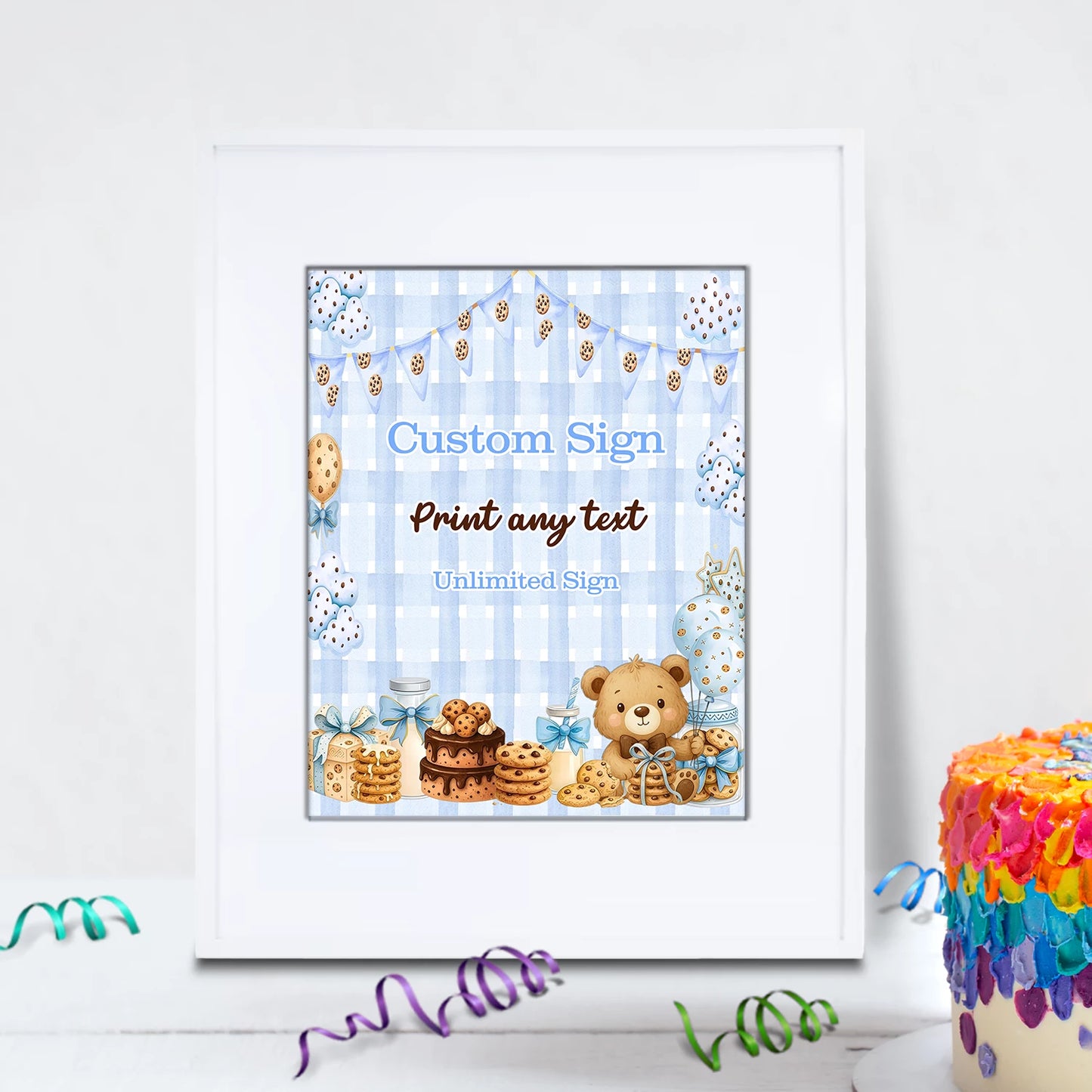 Cookies & Milk Birthday Decorations, Cookies & Bear Party Supplies, Baby Boy Birthday Themed, 1st Birthday Digital Template, Editable Cookies and Milk Image SVG PNG