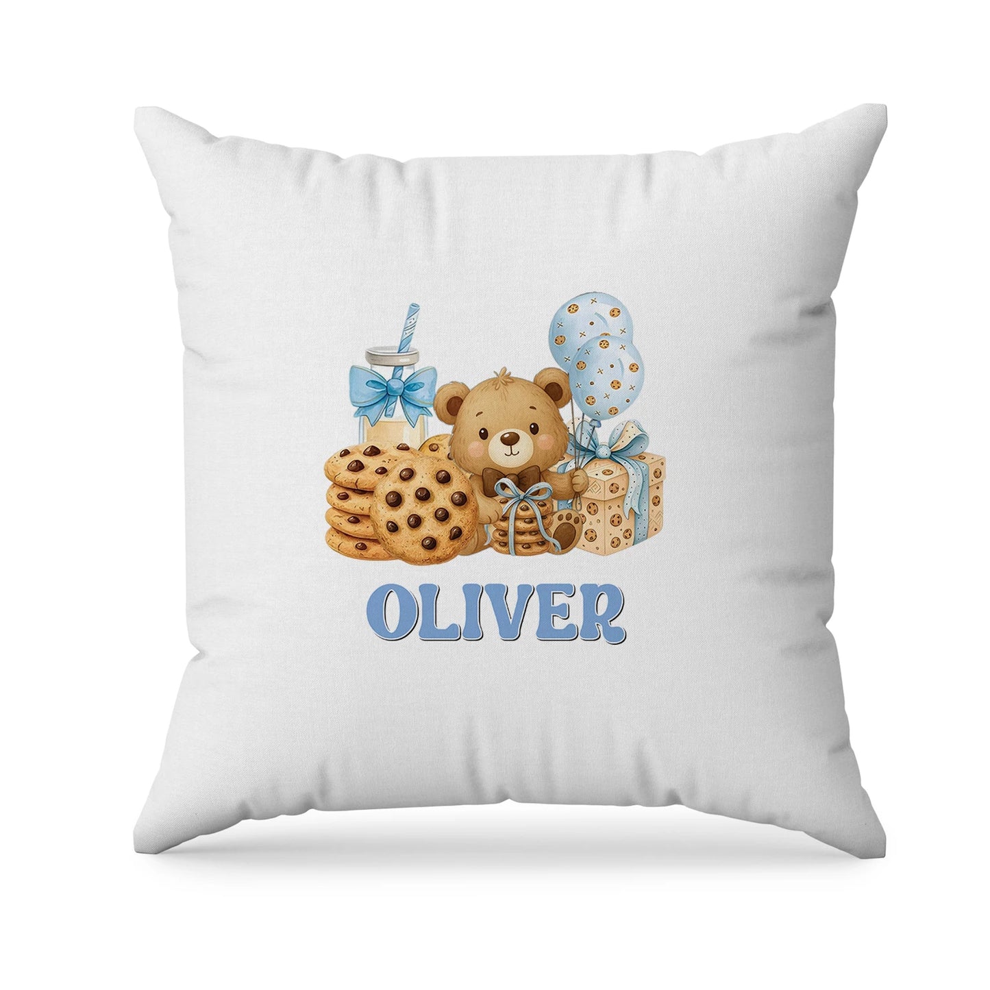 Cookies and milk sublimation pillowcase with cookie and milk pattern design, soft fabric pillowcase shown on white background
