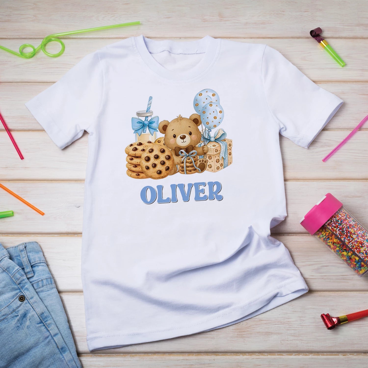 Cookies & Milk Birthday Decorations, Cookies & Bear Party Supplies, Baby Boy Birthday Themed, 1st Birthday Digital Template, Editable Cookies and Milk Image SVG PNG