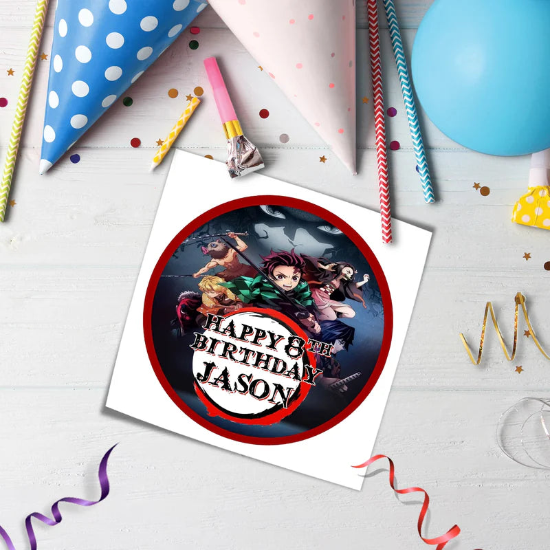 Demon Slayer Icing Sheet Cake Images Editable Template