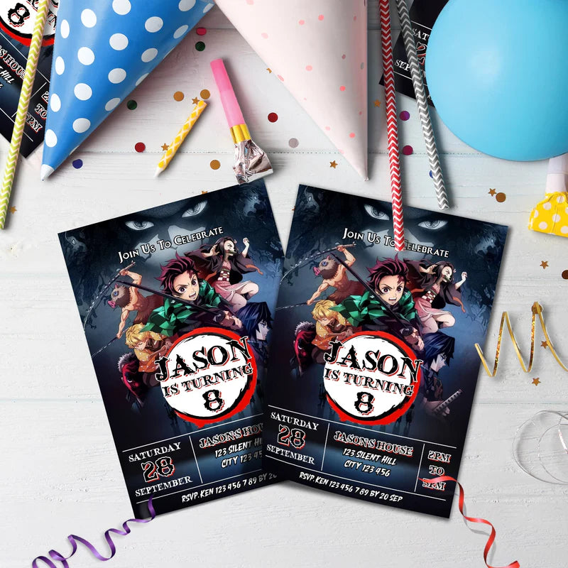 Demon Slayer Birthday Decorations, Anime Series Party Supplies, Demon Slayer Themed, Demon Slayer Digital Template, Editable Demon Slayer Image SVG PNG