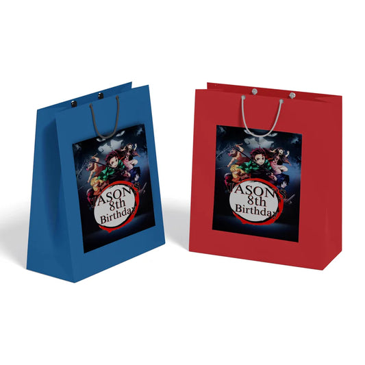 Demon Slayer goodie bag label with anime theme and custom name area
