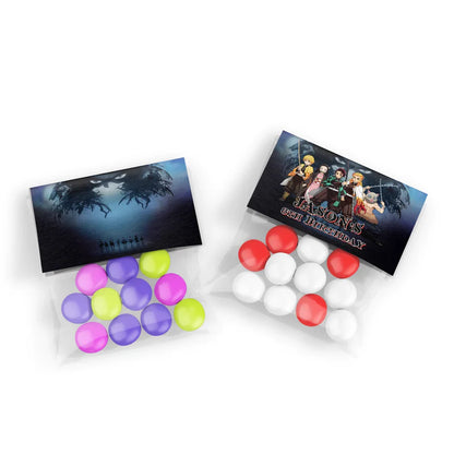 Demon Slayer treat bag topper with anime characters and themed colors