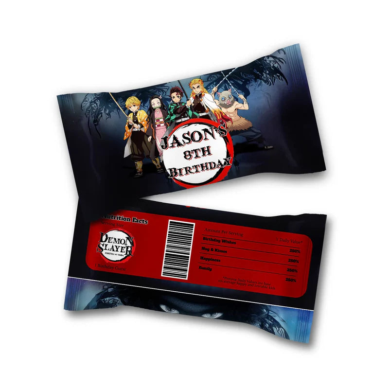 Demon Slayer Skittles label with anime theme and bold color palette