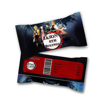 Demon Slayer Skittles label with anime theme and bold color palette