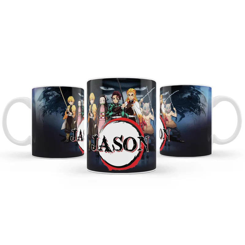 Demon Slayer sublimation mug with anime artwork on white ceramic