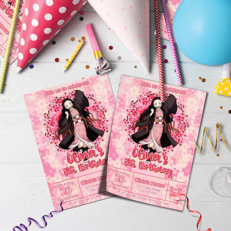 Demon Slayer  Birthday Decorations, Nezuko Party Supplies, Anime Themed, Demon Slayer Girl Digital Template, Editable Demon Slayer Nezuko Kamado Image SVG PNG