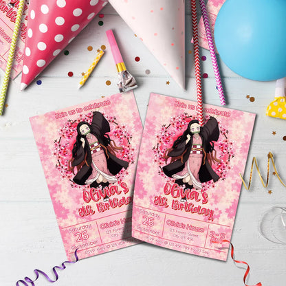 Demon Slayer  Birthday Decorations, Nezuko Party Supplies, Anime Themed, Demon Slayer Girl Digital Template, Editable Demon Slayer Nezuko Kamado Image SVG PNG