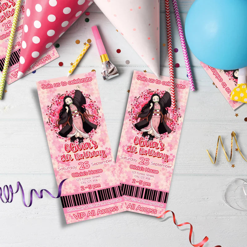 Demon Slayer  Birthday Decorations, Nezuko Party Supplies, Anime Themed, Demon Slayer Girl Digital Template, Editable Demon Slayer Nezuko Kamado Image SVG PNG