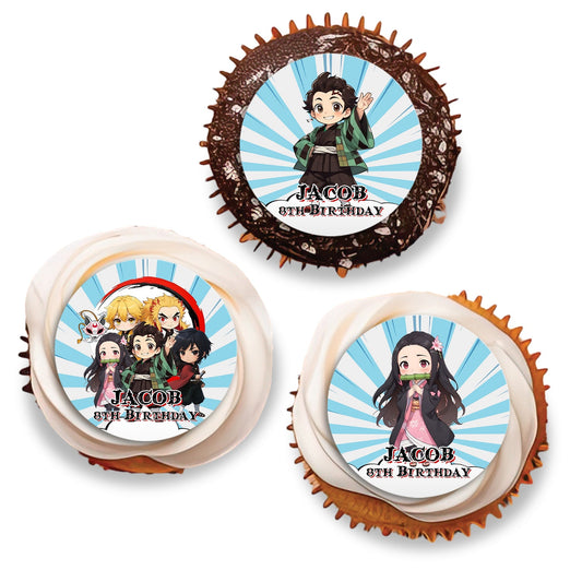 Demon Slayer themed personalized cupcakes toppers