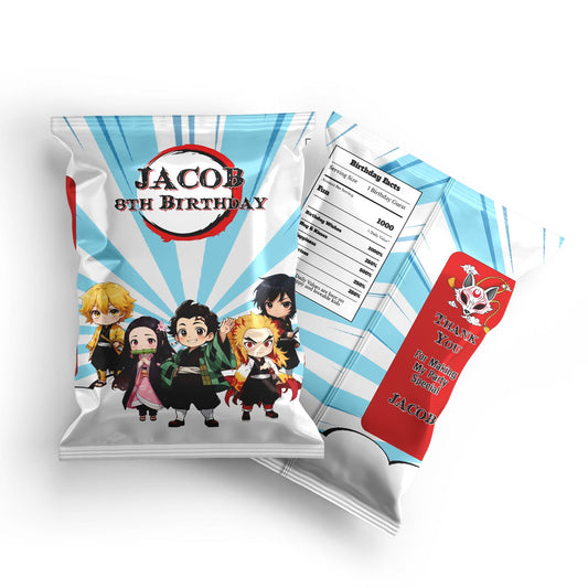 Chips bag label personalized with Demon Slayer theme