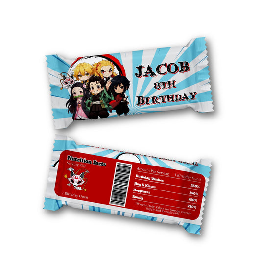 Rice Krispies treats label and candy bar label with Demon Slayer theme