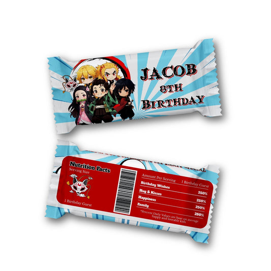 Rice Krispies treats label and candy bar label with Demon Slayer theme