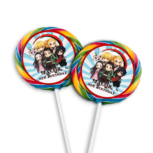 Lollipop label with personalized Demon Slayer design