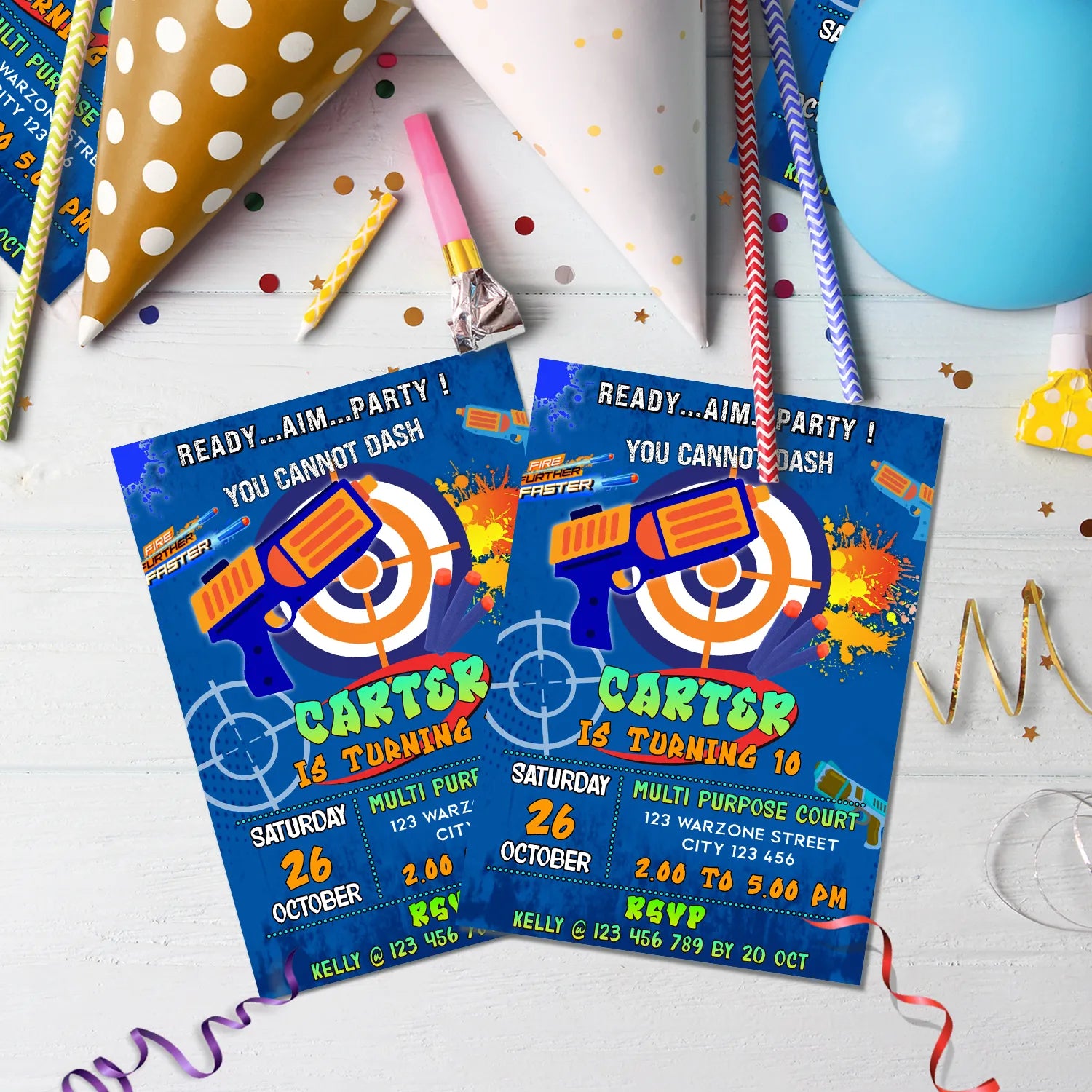 Nerf Birthday Decorations, Water Gun Party Supplies, Gun War Themed, Laser War Digital Template, Editable Dart Gun Image SVG PNG