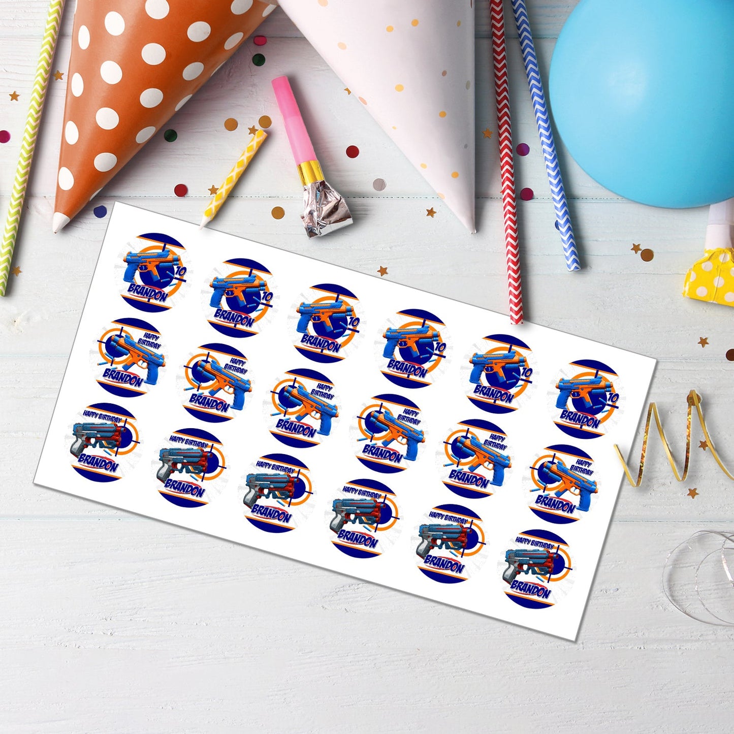 Sweeten Your Celebration: Nerf Personalized Cupcakes Toppers for Joyful Events