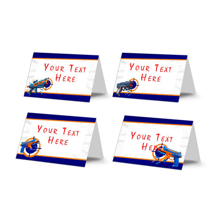 Nerf-themed food tents or food cards, keeping your party organized and fun.
