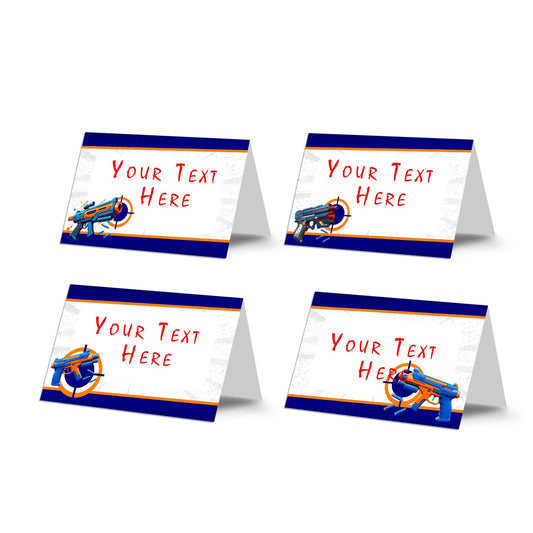 Nerf-themed food tents or food cards, keeping your party organized and fun.