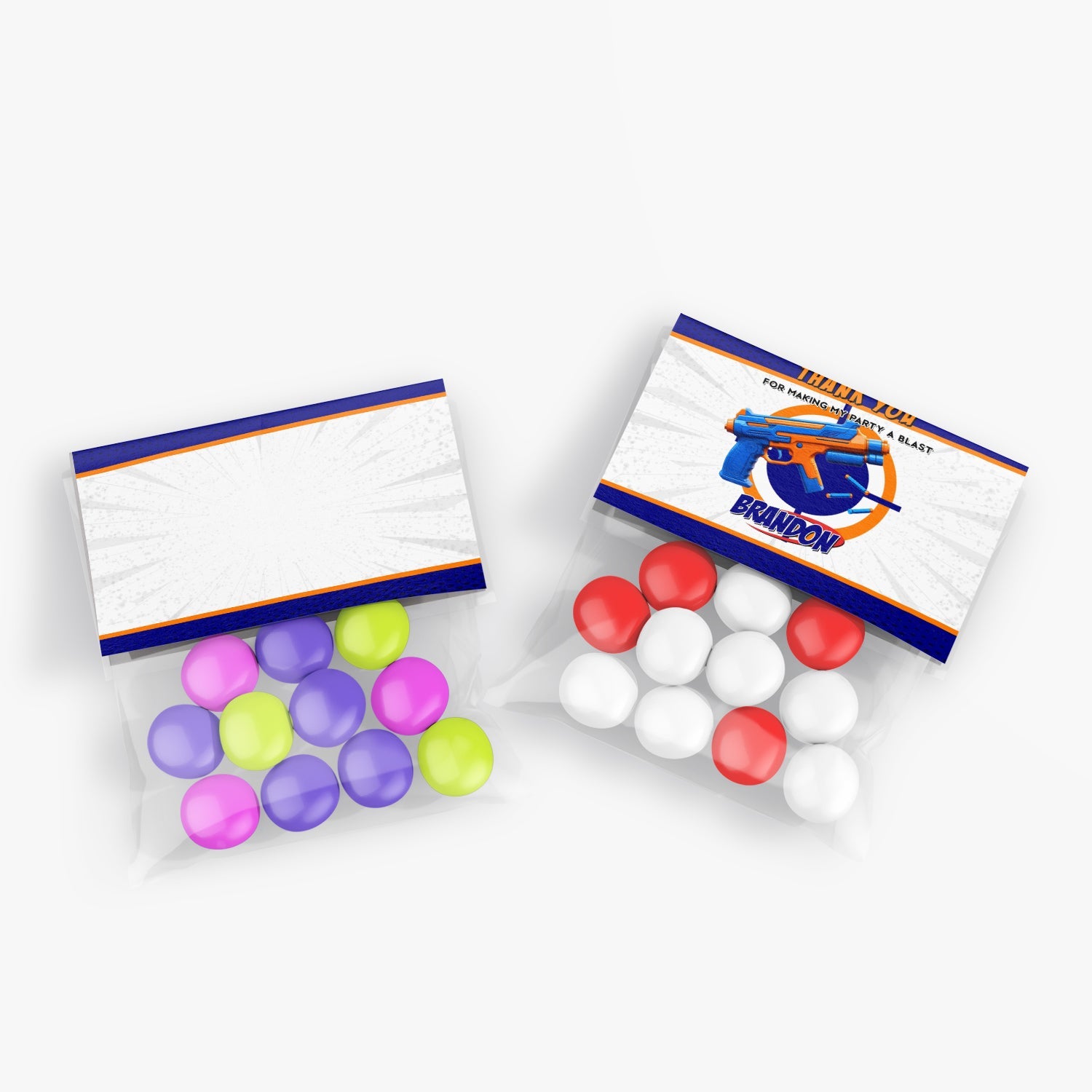 Treat bag label or candy bag label with a Nerf theme, adding a personalized touch to your treats.