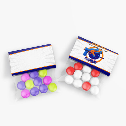 Treat bag label or candy bag label with a Nerf theme, adding a personalized touch to your treats.
